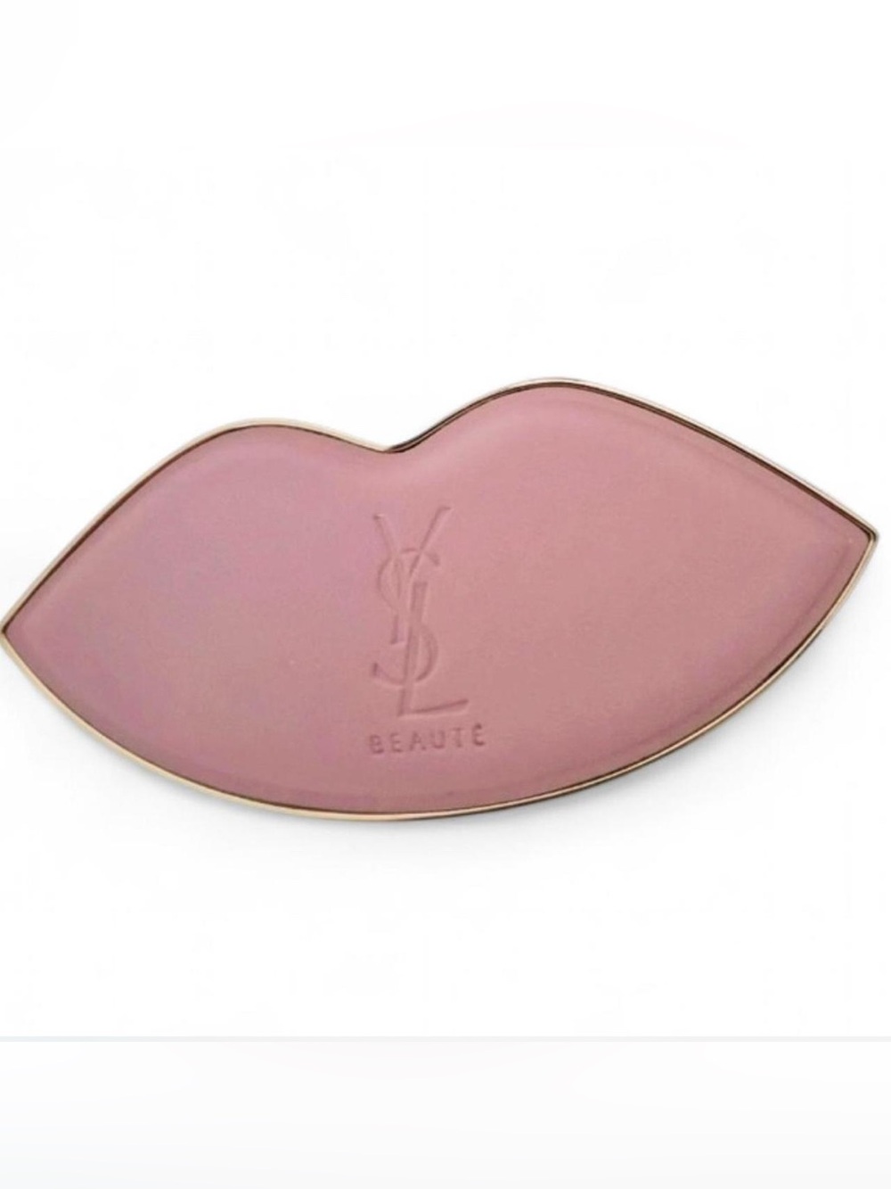 Authentic Yves Saint Laurent Beaute Pink Lip-Shaped Mirror with Gold Trim - Picture 5 of 5